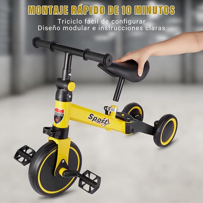 Curvear 7-in-1 Toddler Bike with Push Handle - Tricycles for Ages 1 to 3, Adjustable Seat Height, Removable Pedals, Baby Balance Bike for Boys and Girls.