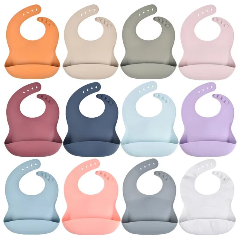 CURVEAR®️premium Adjustable Baby Silicone Bib, Waterproof, Soft Feeding Cloth for Newborns, Toddlers, Drooling Protection. Set of 2.