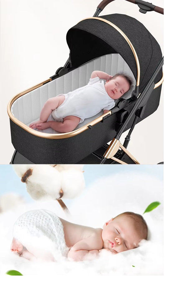 Curvear®️2 in 1 Convertible Baby Stroller, High Landscape Baby Stroller w/Reversible Seat, Removable Footmuff, Adjustable Backrest & Canopy, Foldable Infant Pram Stroller for 0-36 Months Babies, Pink.