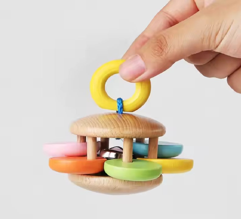 CURVEAR®️ Wooden Baby Rattle Crib Toys, Montessori Educational Mobile, Stroller Toy for Girls and Infants.
