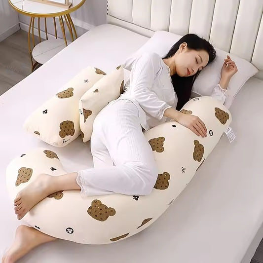 Curvear Cotton Pregnant Women Waist Protection Pillow Side Sleeping Support Pregnancy Pillow Cartoon Style Bedding Supplies.