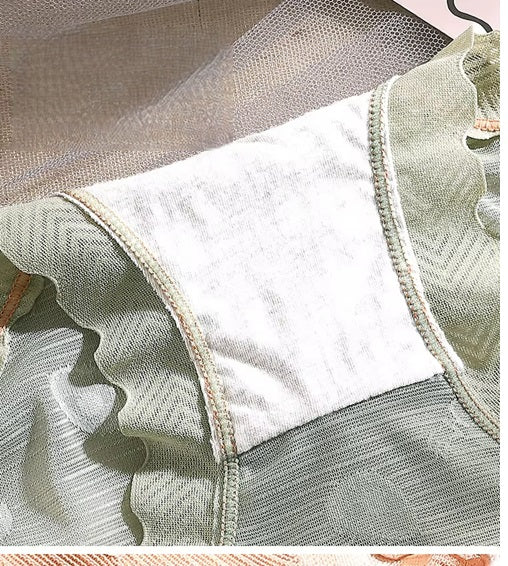 Curvear Sexy Lace Japanese Sweet Women Panties Mid Waist Avocado Color Sexy Lace Women Underwear Breathable Female Briefs. 2 set