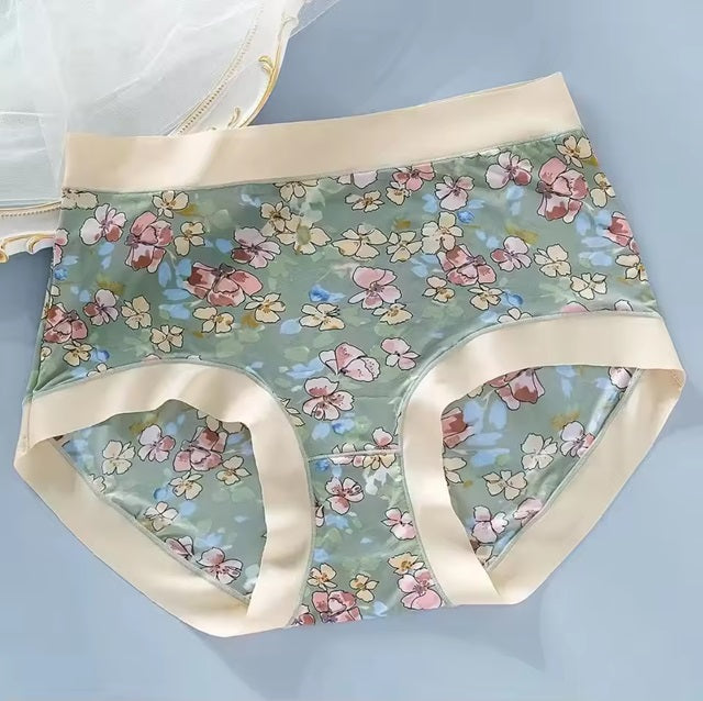 Curvear Modal Floral Plus size Panties for fat Lady Ice silk briefs High elastic Mid-waist Girls underpants. 2 set