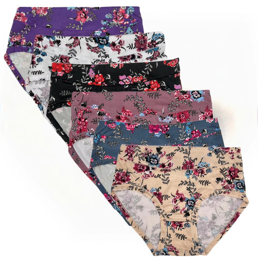 Curvear Floral Print Underwear Women's Panties Plus Size Women's Briefs Mid-waisted Women's Underpants Modal Panty Woman Flower Panty. pack of 3