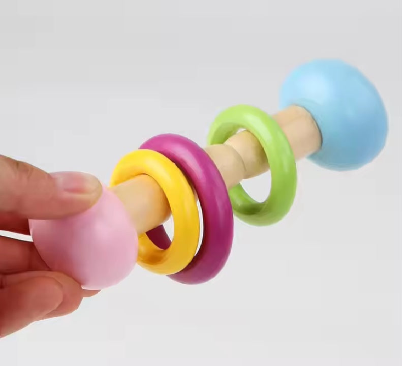 CURVEAR®️ Wooden Baby Rattle Crib Toys, Montessori Educational Mobile, Stroller Toy for Girls and Infants.