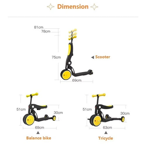 Curvear 5-in-1 Folding Scooter for Toddlers That Grows with Them | Multifunctional Vehicle with Convertible Two or Three Wheel Scooter and Kick Bike Configurations.