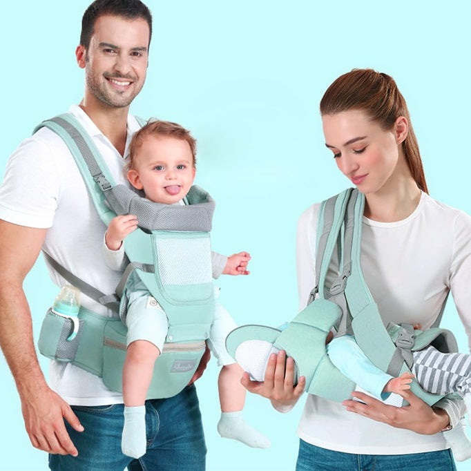 Soft 6 In 1 Green Baby Carrier With Lumbar Support For Baby With Pockets And Bib, 360 All-Position Baby Wrap Carrie.r Front And Back Backpack Carrier For Newborn Infant Toddler