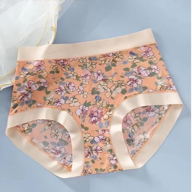 Curvear Modal Floral Plus size Panties for fat Lady Ice silk briefs High elastic Mid-waist Girls underpants. 2 set