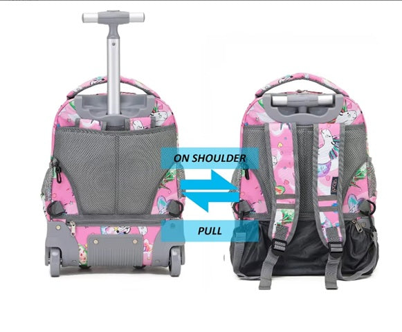 CURVEAR®️Rolling Backpack 16 Inch, Wheeled Laptop Backpack with Wheels for Girls Boys School, Unicorn, Modern, Unicorn, 16 inches, Modern
