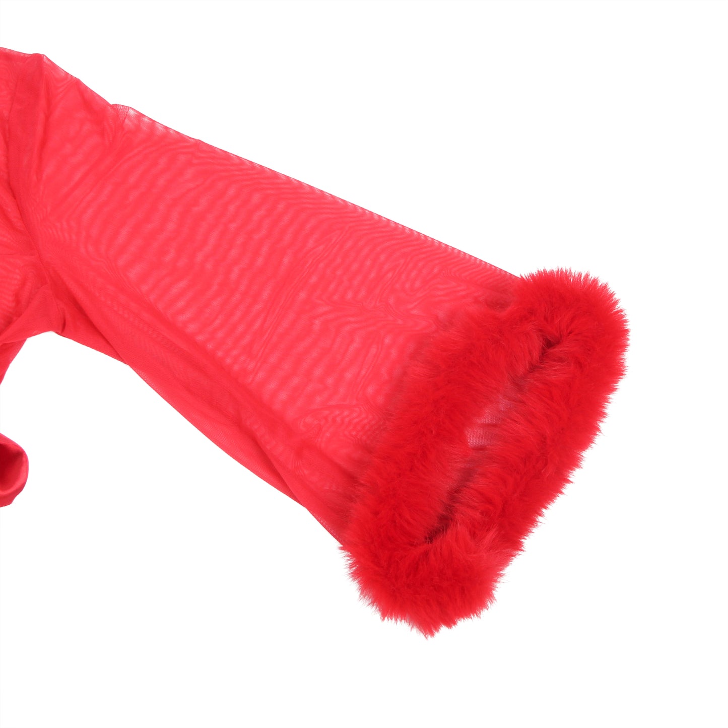 Sexy Red Sheer Mesh Lingerie Robe for Women with Satin Belt & Faux Fur Trim | Transparent Nightwear for Honeymoon, Valentine, Bedroom & Romantic Nights