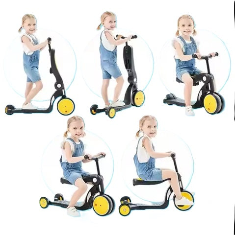 Curvear 5-in-1 Folding Scooter for Toddlers That Grows with Them | Multifunctional Vehicle with Convertible Two or Three Wheel Scooter and Kick Bike Configurations.