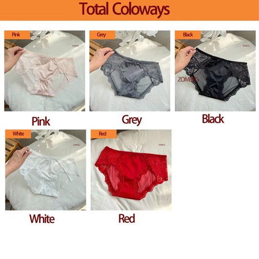 Curvear Plus Size Satin Panties for Women Sexy lace Satin Transparent Mesh Underwear No Trace Briefs Large Sizes Mom Underwear. 3 set