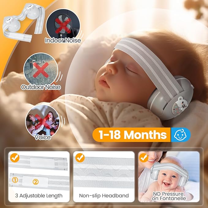 Curvear Infant Ear Protection Noise Cancelling Baby Ear Muffs Noise Cancelling Headphones Ear Muffs for Babies & Toddlers 0-3 Years.