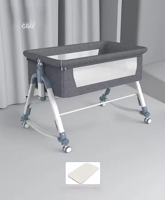 Curvear Portable Movable Crib Can Be Folded High and Low Adjustable Splicing Bed Modern Simple Baby Cradle Bed.