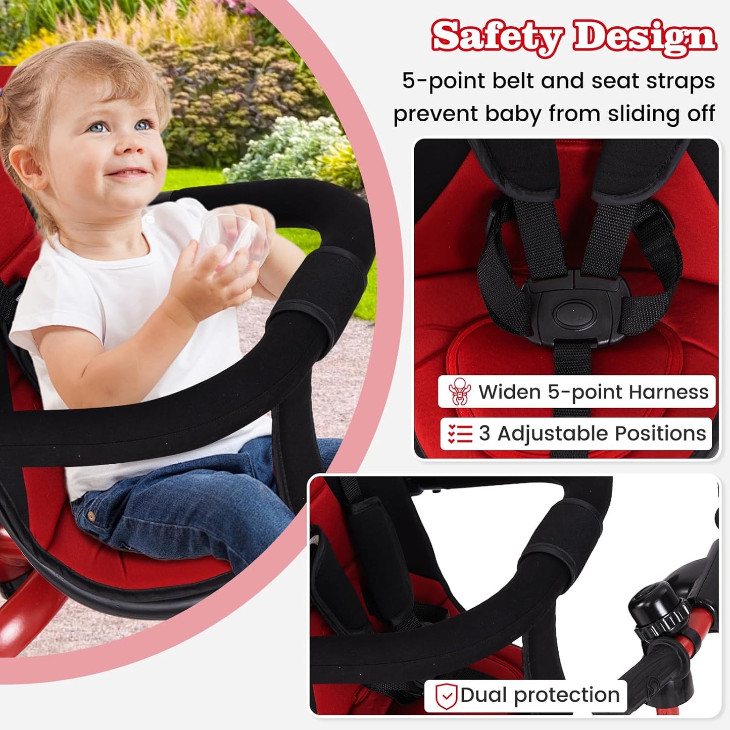 Curvear Kids Tricycle, 4 in 1 Stroll Trike with Adjustable Push Handle, Removable Canopy, Retractable Foot Plate, Lockable Pedal, Detachable Guardrail, Suitable for 10 Months to 5 Years.