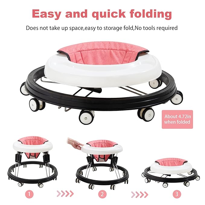 Curvear Baby rollover prevention O-shaped leg mute wheel multifunctional height-adjustable folding installation-free walker.