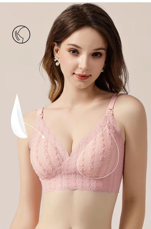 Sexy Lace Single Handed Front Open Nursing Bra Breathable Soft Pregnant Women Breastfeeding Underwear Seamless Maternity Bra.