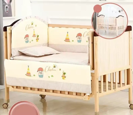 Baby Crib - 108×64×89cm Solid Wood Cradle, Large Splicing Bed, Multifunctional Newborn BB Cot with Safety Design