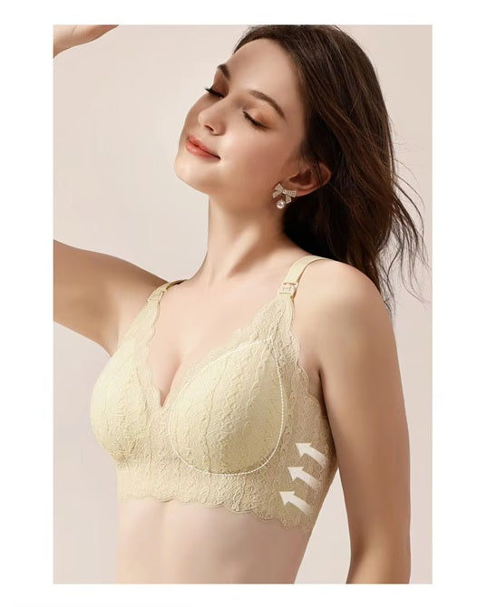 Sexy Lace Single Handed Front Open Nursing Bra Breathable Soft Pregnant Women Breastfeeding Underwear Seamless Maternity Bra.