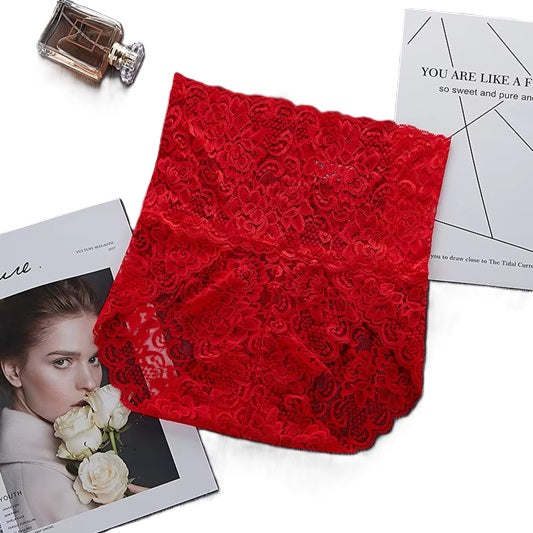 Curvear M-3XL High Waist Culotte Femmes Plus Size Underwear Women Seamless Transparent Lace Pink Sheer Big Girl Panties. 2 piece