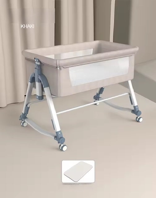 Curvear Portable Movable Crib Can Be Folded High and Low Adjustable Splicing Bed Modern Simple Baby Cradle Bed.