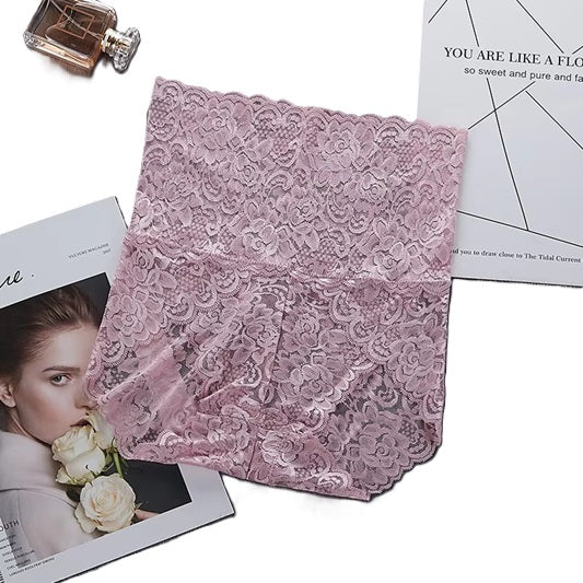 Curvear M-3XL High Waist Culotte Femmes Plus Size Underwear Women Seamless Transparent Lace Pink Sheer Big Girl Panties. 2 piece