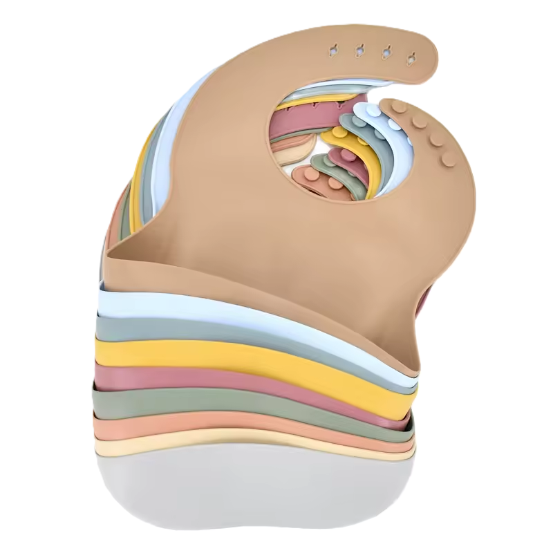 CURVEAR®️premium Adjustable Baby Silicone Bib, Waterproof, Soft Feeding Cloth for Newborns, Toddlers, Drooling Protection. Set of 2.