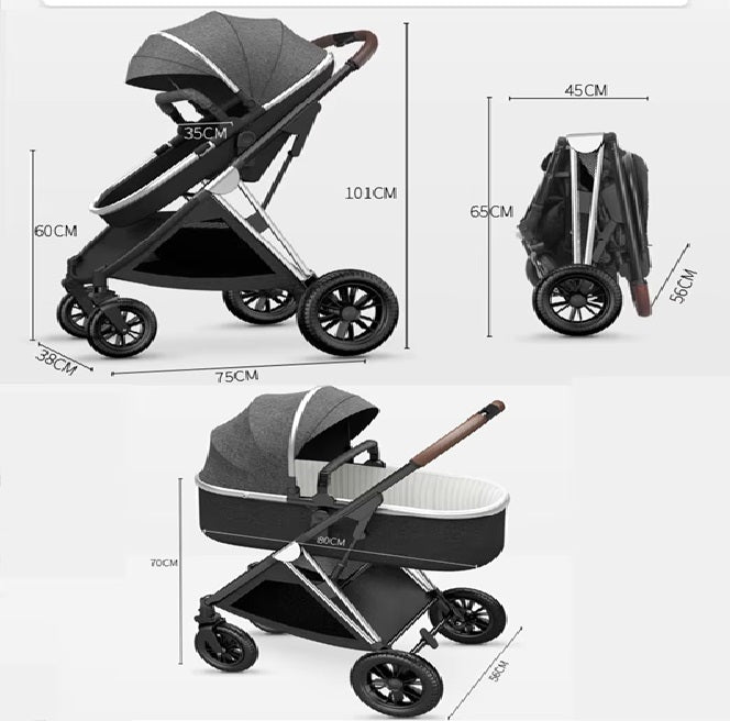 Curvear®️2 in 1 Convertible Baby Stroller, High Landscape Baby Stroller w/Reversible Seat, Removable Footmuff, Adjustable Backrest & Canopy, Foldable Infant Pram Stroller for 0-36 Months Babies, Pink.