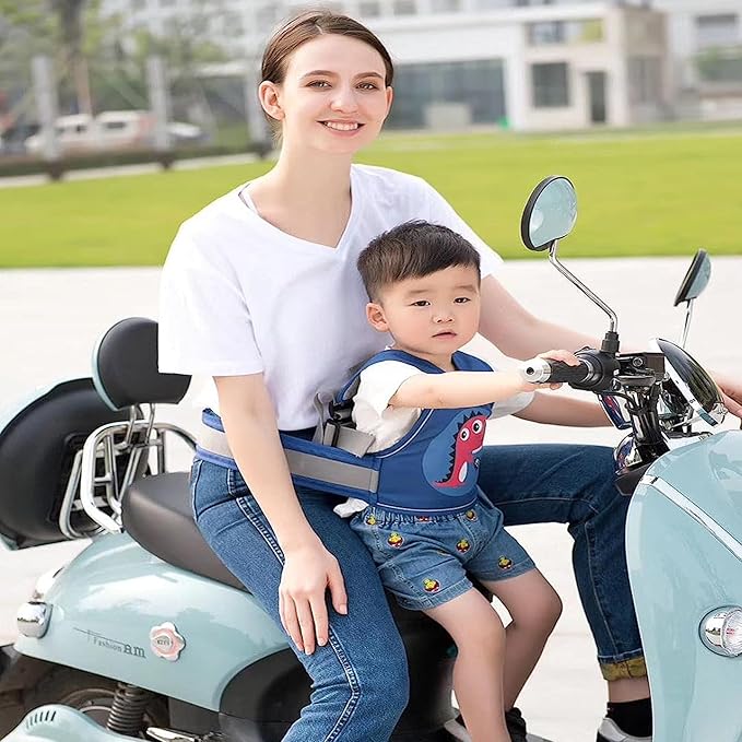 Curvear®️Baby Harness for Two Wheelers, Adjustable Strap, Reflective Borders, Cow Print Safety Belt for Toddlers.