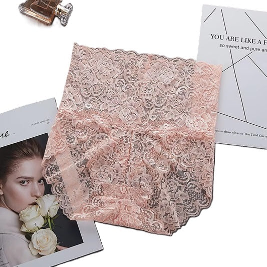 Curvear M-3XL High Waist Culotte Femmes Plus Size Underwear Women Seamless Transparent Lace Pink Sheer Big Girl Panties. 2 piece