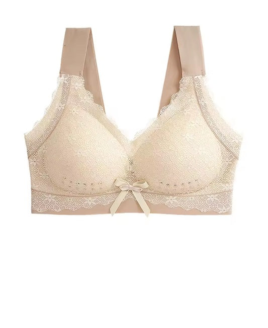 Curvear Women's underwear seamless large size chest shows small lace beautiful back breathable no steel ring comfortable sleep bra.