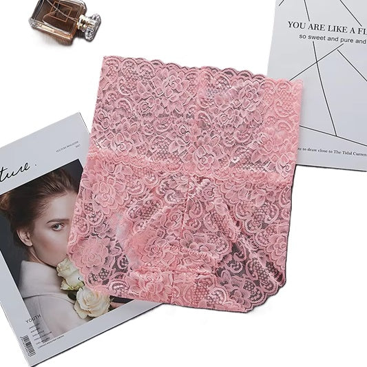 Curvear M-3XL High Waist Culotte Femmes Plus Size Underwear Women Seamless Transparent Lace Pink Sheer Big Girl Panties. 2 piece