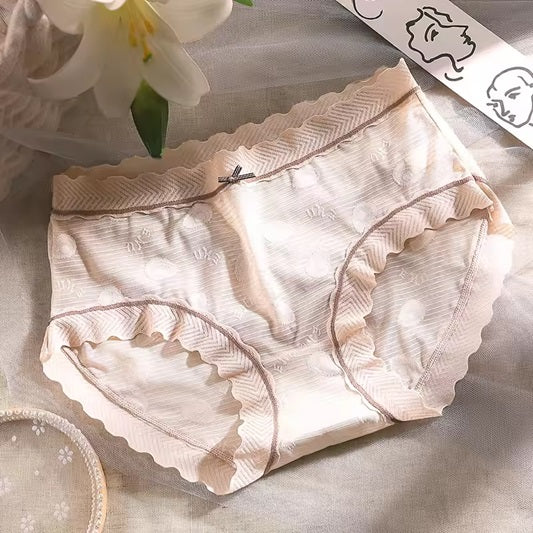 Curvear Sexy Lace Japanese Sweet Women Panties Mid Waist Avocado Color Sexy Lace Women Underwear Breathable Female Briefs. 2 set