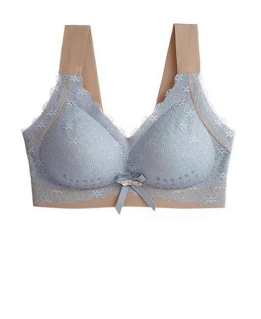 Curvear Women's underwear seamless large size chest shows small lace beautiful back breathable no steel ring comfortable sleep bra.
