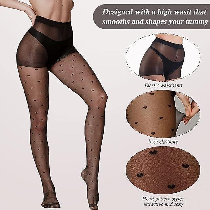 Curvear Women’s Glossy Sheer Pantyhose Polka Dot Striped Patterned High Waist Ultra Stretchable Footed Tights Stockings