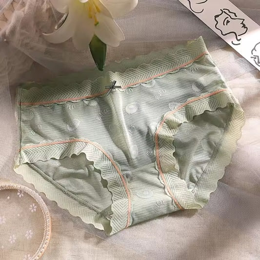 Curvear Sexy Lace Japanese Sweet Women Panties Mid Waist Avocado Color Sexy Lace Women Underwear Breathable Female Briefs. 2 set