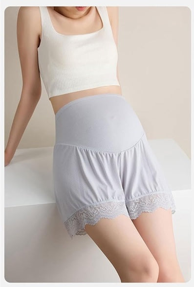 Curvear Summer Thin Ice Silk Maternity Safety Solid Color Pants Pregnancy Anti-light Lace Three-point Loose Bottom.