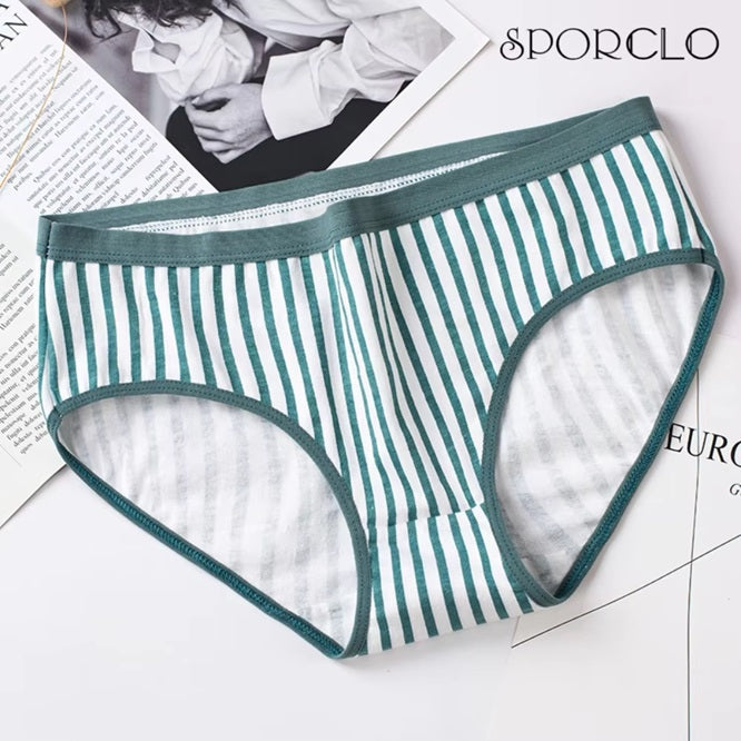 Curvear Styles White Lace Cotton Panties For Girls Women Cute Striped Underwear Mid Waist Soft Breathable Briefs Lingerie. 2 set