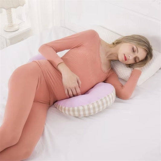 Curvear Simple Pure Color Cotton Linen Pregnancy Pillow Pregnancy Side Sleeping Waist Support Pillow Universal U-shaped Maternity Pillow.