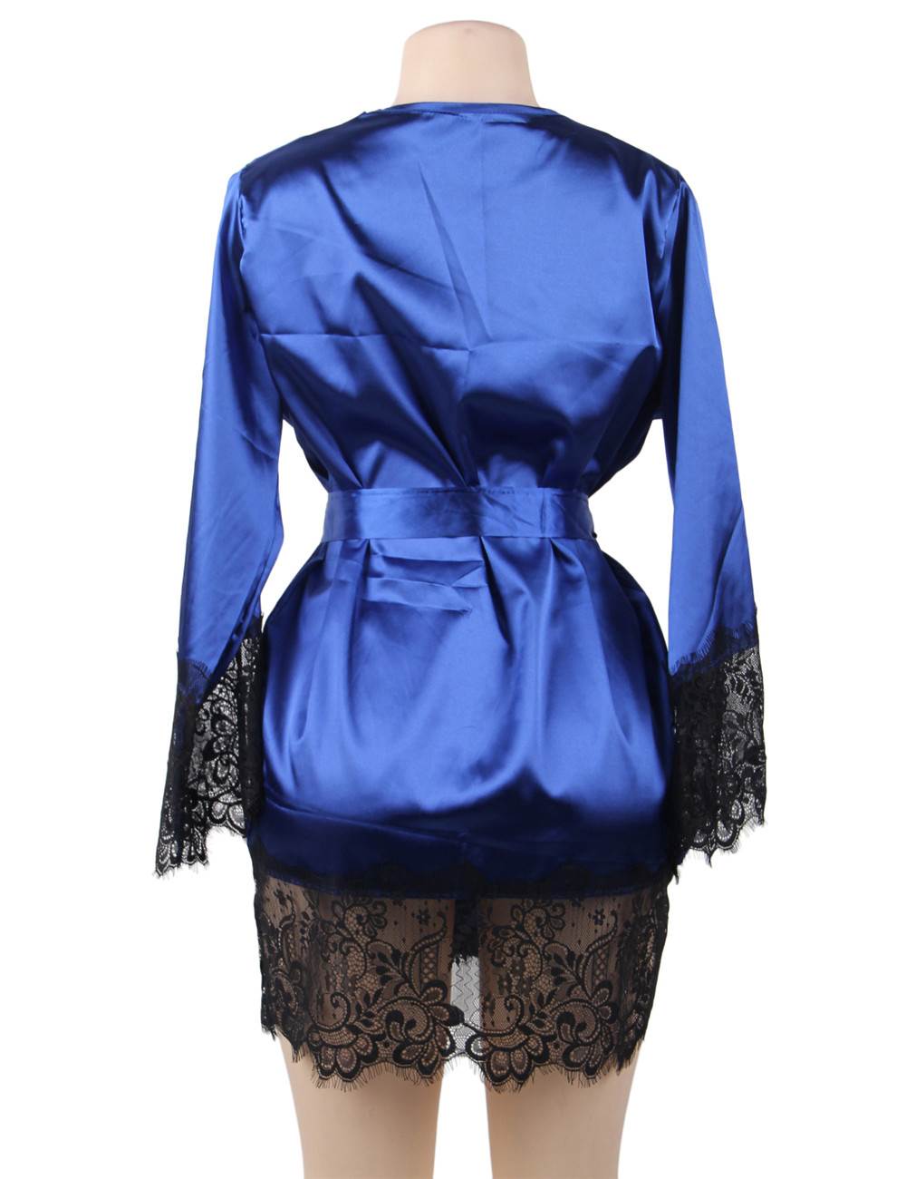 Elegant plus size satin robe with lace trim for women. Sexy black nightwear, perfect for honeymoon, bridal wear, lounge, or romantic nights. Soft, stylish, and flattering sleepwear.