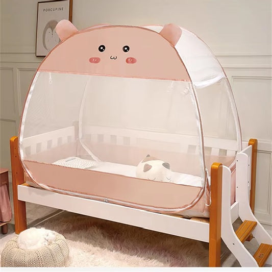 High Quality Cartoon Style Big Space Crib Mosquito Net Free Install Foldable Yurt Baby 3 Door Full Bottom Anti-drop Mosquito Net