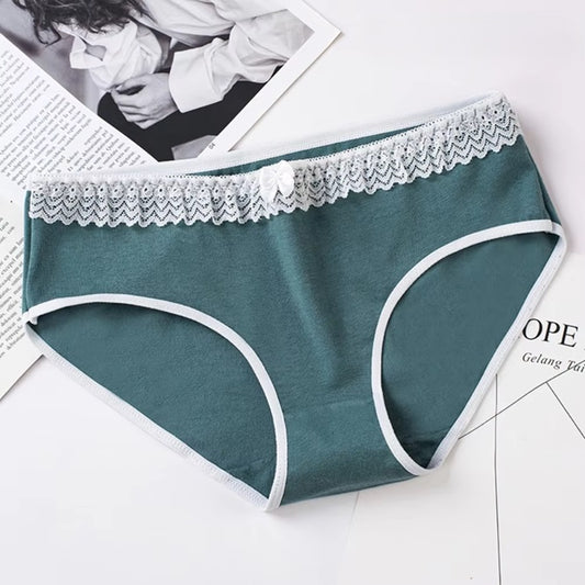 Curvear Styles White Lace Cotton Panties For Girls Women Cute Striped Underwear Mid Waist Soft Breathable Briefs Lingerie. 2 set