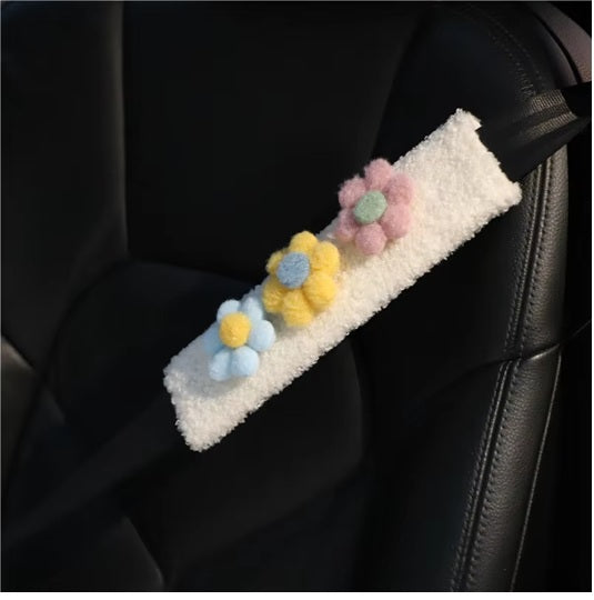 Curvear Winter Plush Cartoon Lamb Car Seat Belt Protective Cover Automobile Safety Belt Shoulder Protector for Baby Cute Car Accessories. 2 pack