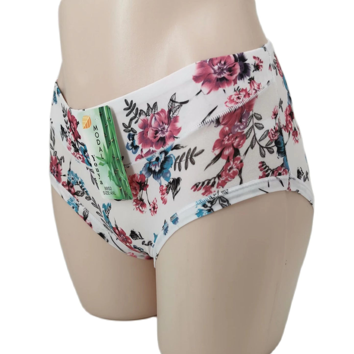 Curvear Floral Print Underwear Women's Panties Plus Size Women's Briefs Mid-waisted Women's Underpants Modal Panty Woman Flower Panty. pack of 3