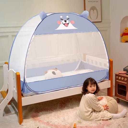 High Quality Cartoon Style Big Space Crib Mosquito Net Free Install Foldable Yurt Baby 3 Door Full Bottom Anti-drop Mosquito Net