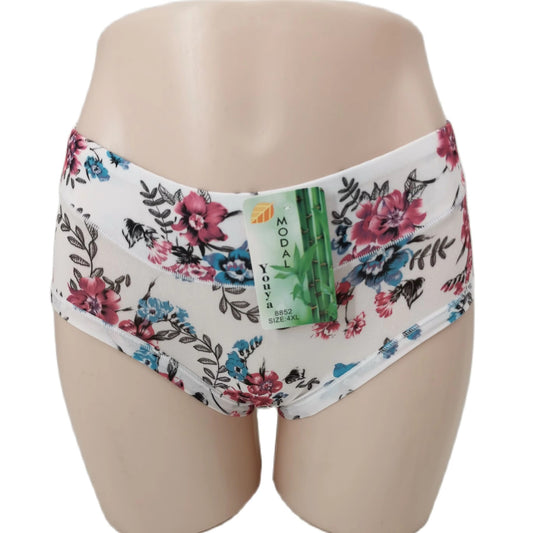 Curvear Floral Print Underwear Women's Panties Plus Size Women's Briefs Mid-waisted Women's Underpants Modal Panty Woman Flower Panty. pack of 3