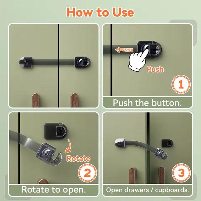 Curvear 4 Pack Child Safety Locks, Childproof Strap Locks for Drawers, Fridges, Toilets, Cupboards, Ovens, Cabinets, Multi Use Baby Cabinet Latches, Easy to Install, No Drilling.
