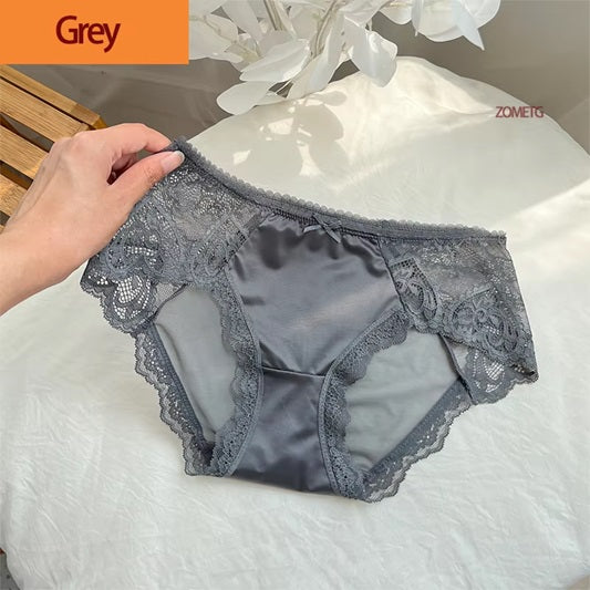 Curvear Plus Size Satin Panties for Women Sexy lace Satin Transparent Mesh Underwear No Trace Briefs Large Sizes Mom Underwear. 3 set