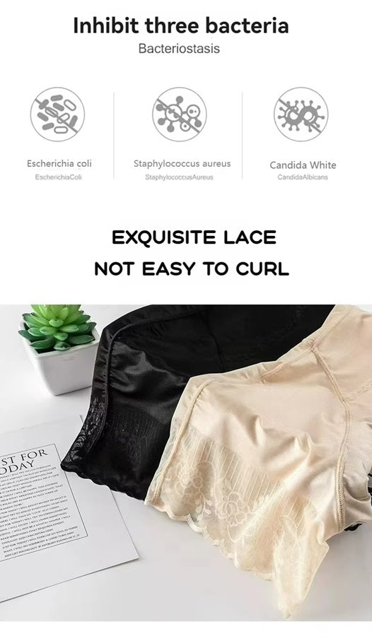 Curvear Slim Fit High Waisted Seamless Knitted Underwear for Women Buttocks Lifting Lace Patchwork Panties for Adults Use.