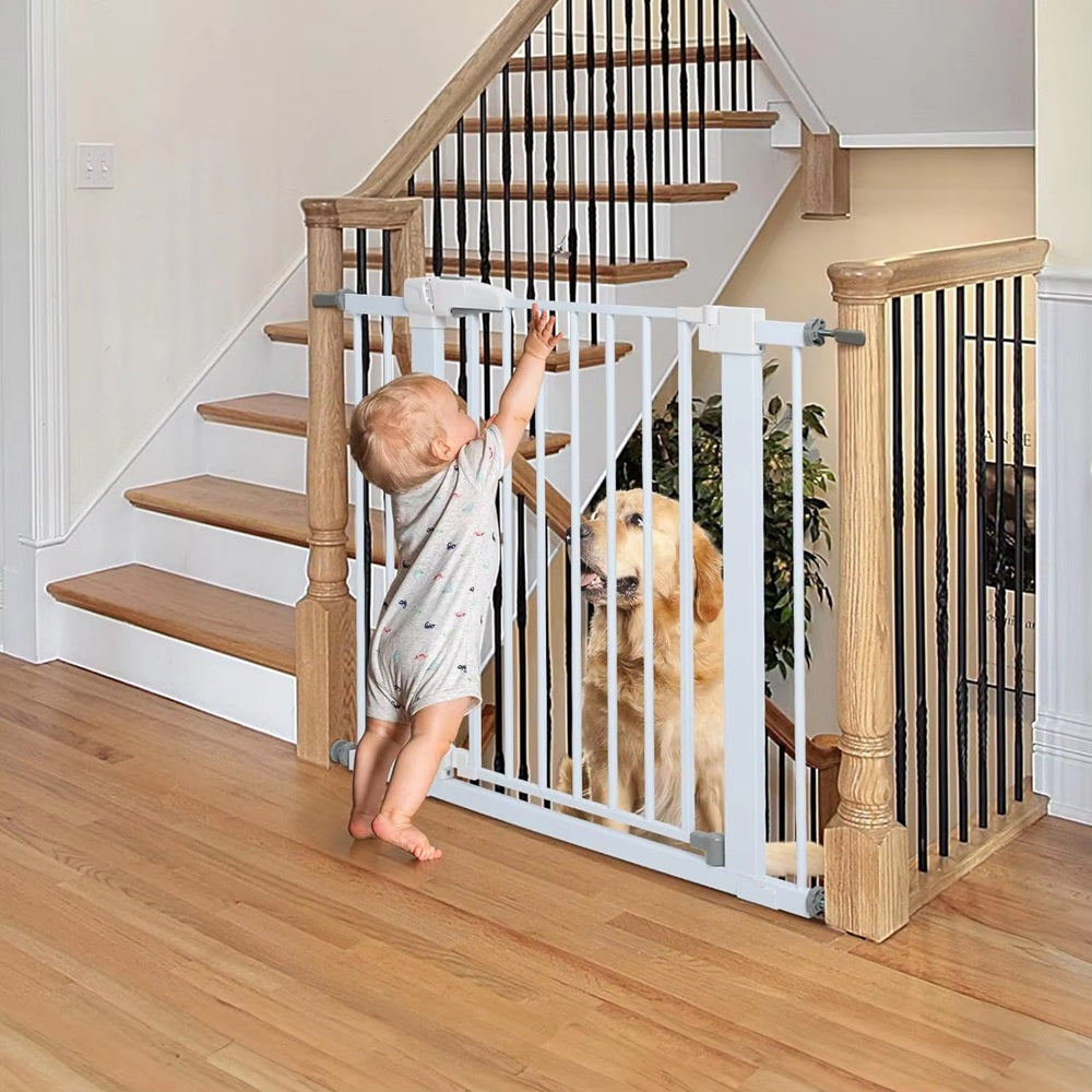 Curvear®️Baby Fence Playpen & Pet Safety Gate, Retractable Plastic Door for Indoor Use, Dog Room Barrier.